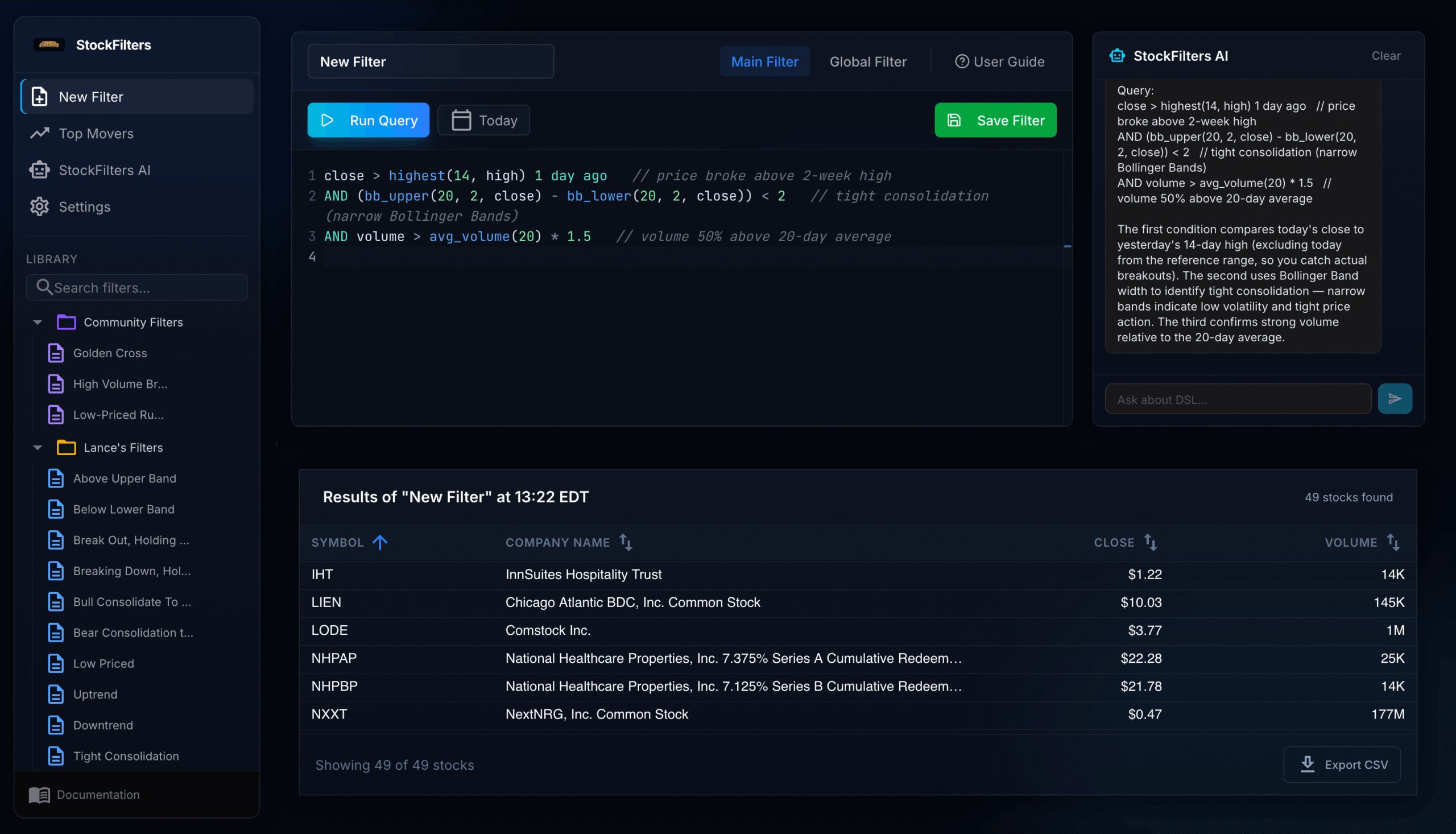 StockFilters interface